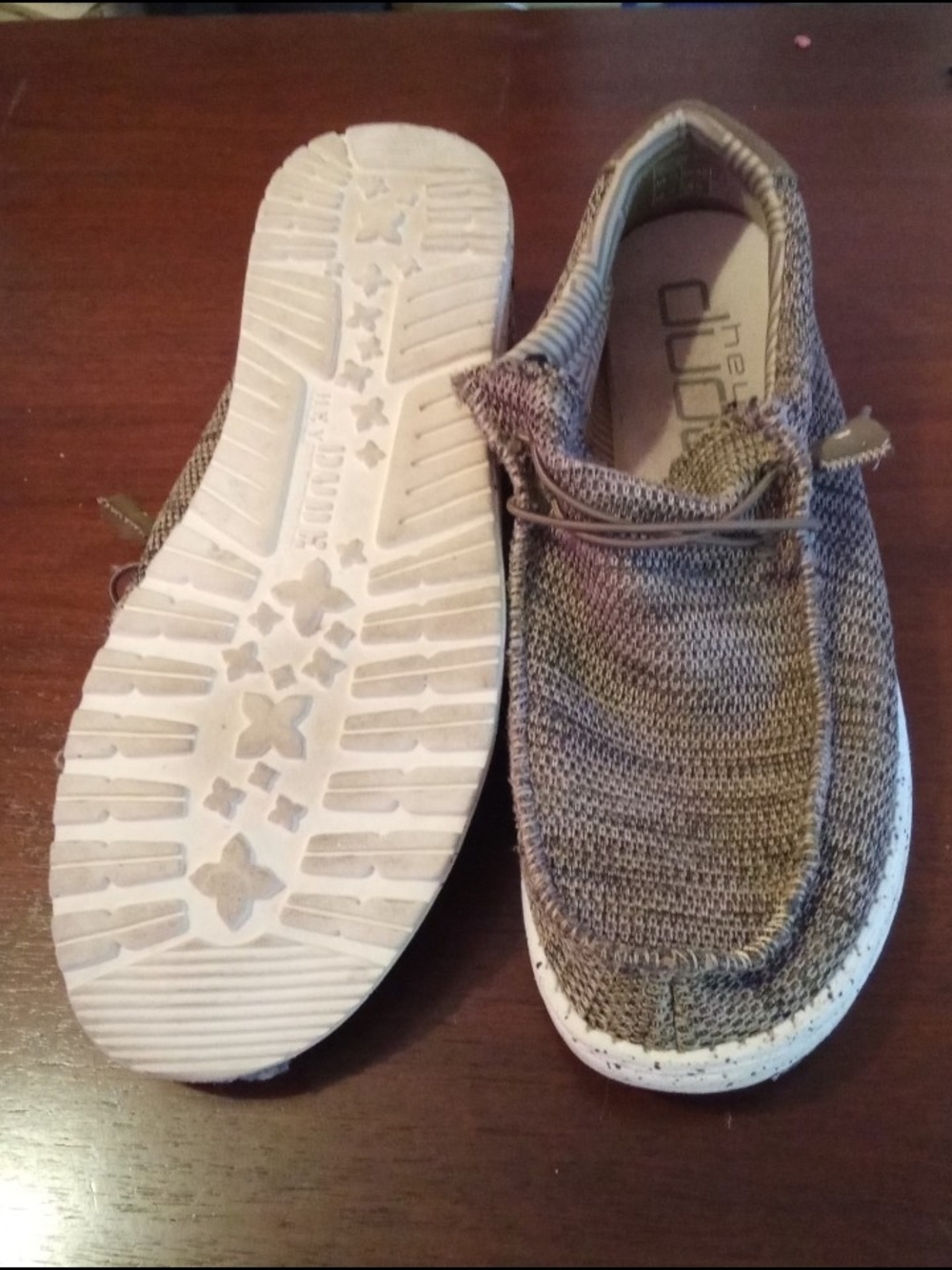 Hey Dude men's Slip-On Sneakers in Olive Knit with White Sole